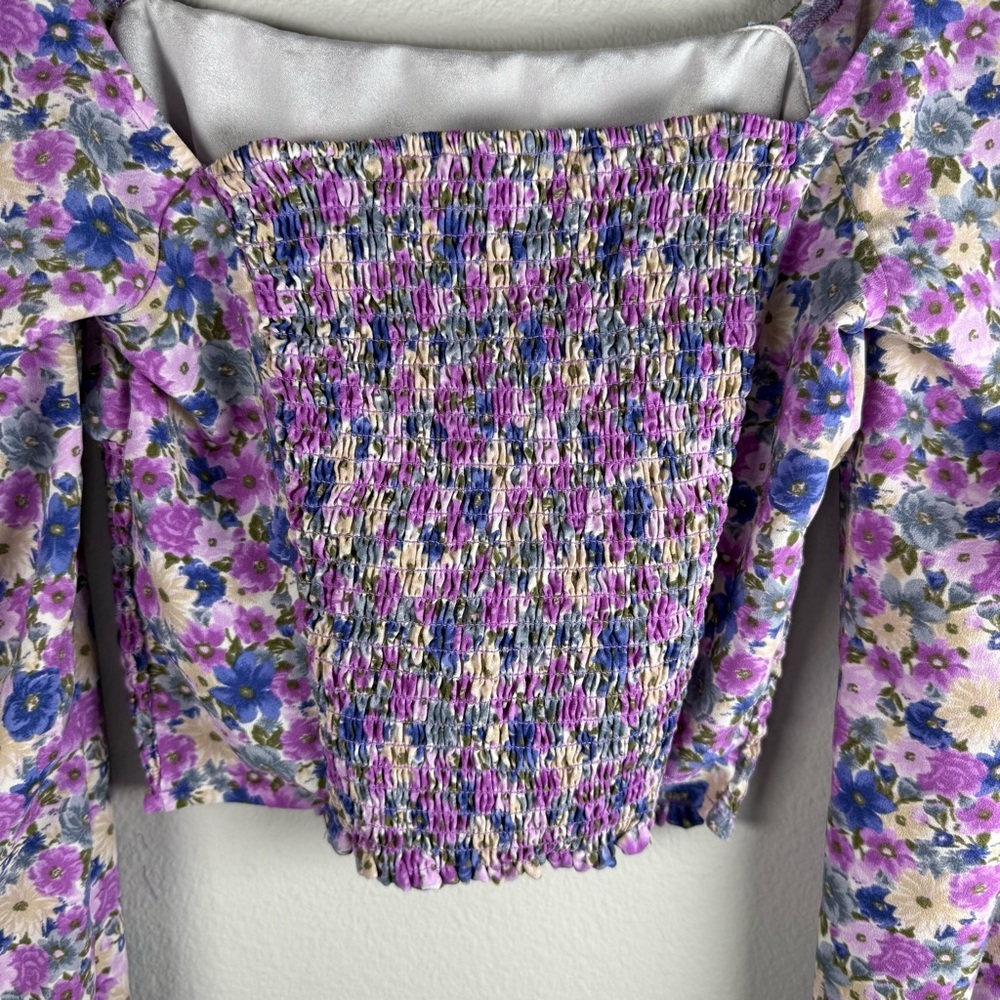Forever 21 Floral Off-Shoulder Blouse - Purple and Cream - Picture 4 of 5